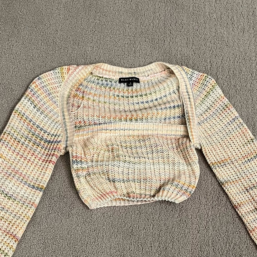 🩷 Lane 201 Boutique Major Babe Sweater Multicolor Knit Crop Top Size Small, Cute - Picture 2 of 11